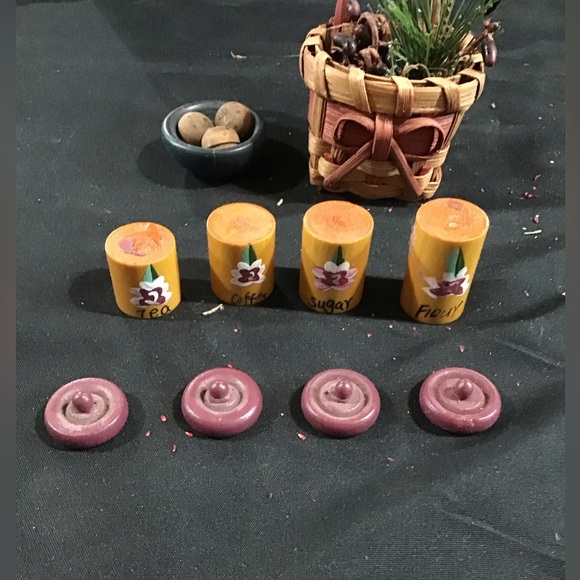 Vintage Other - VINTAGE CANISTER SET WITH BASKET VEGETABLES NEEDS GLUE MINIATURES LOT OF 6